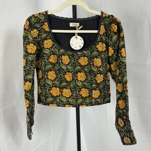 Eddy Victoria Round Neck Trim TopFaded Black & Golden Floral Cropped Top Size M